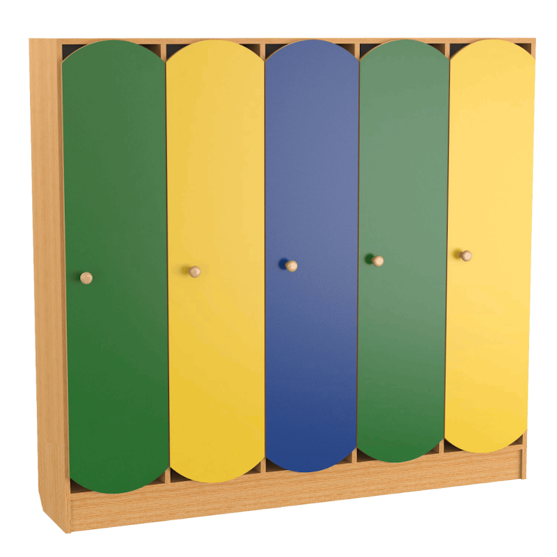 Шафа для роздягальні в дитячому садочку МЕБЛІ-ТЕХНОСТИЛЬ (РЦ 52) 5-секційна